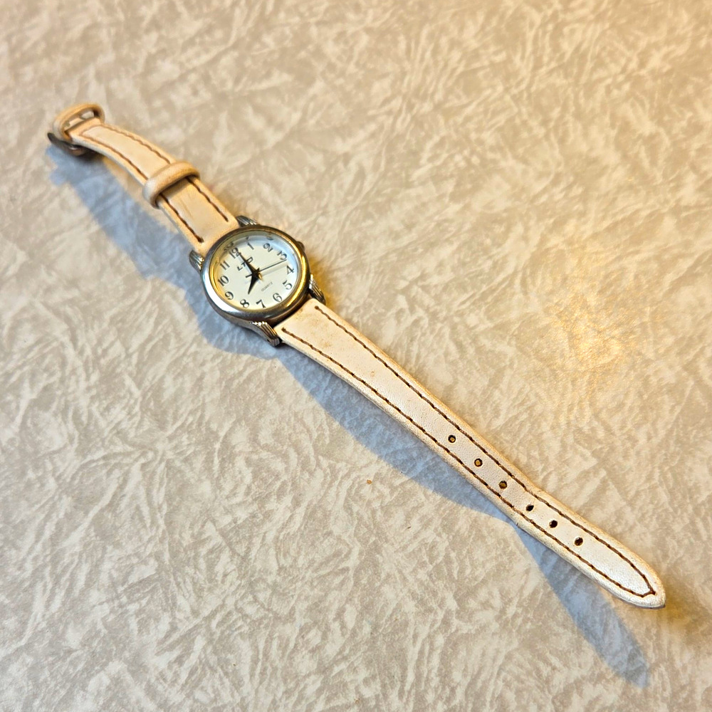 LTD LT0042 Women's Quartz Analog Watch 23mm White Dial White Leather Strap